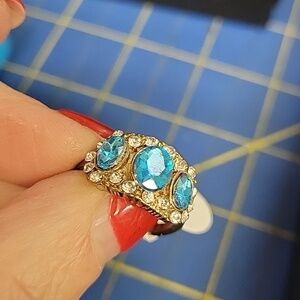 Blue Aquamarine Faux Jewelry Ring Size 6.5